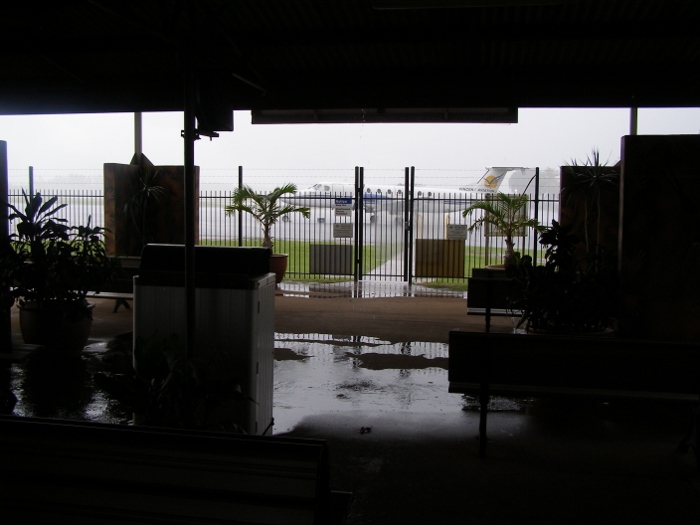 Wait until the tropical rain at the airport of Groote Eylandt passes